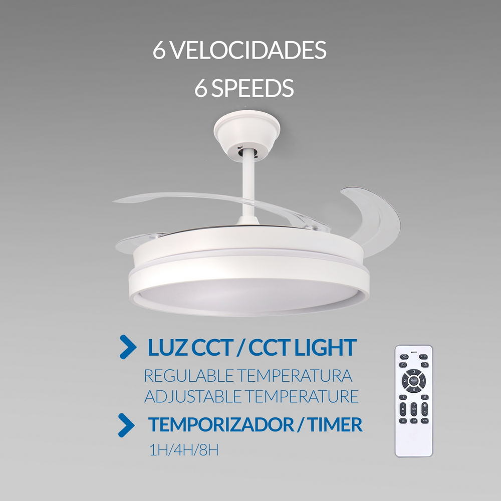 Lampadario Ventilatore da soffitto White Afar 40W illuminazione Led CCT regolabile con telecomando M LEDME - Foto 3