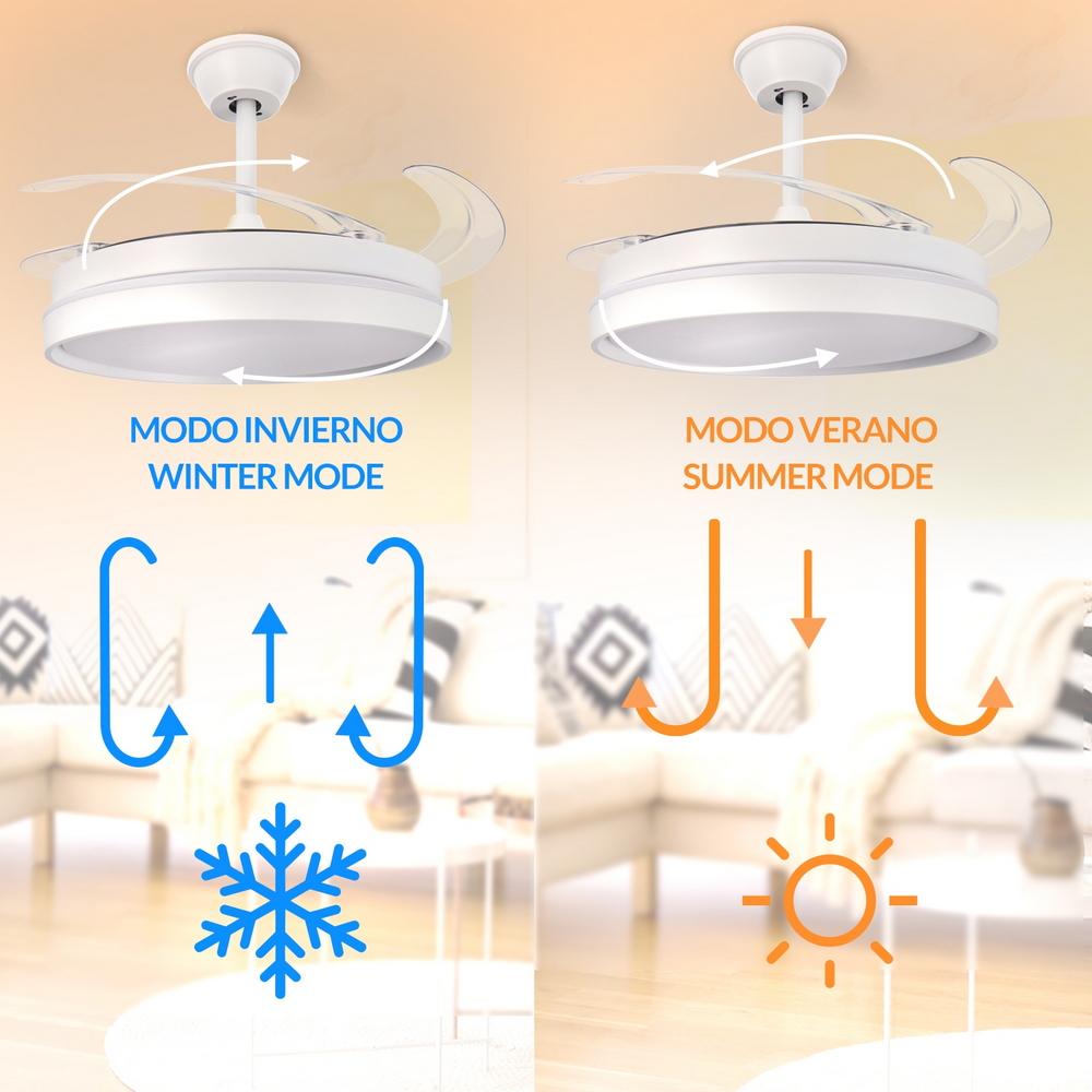 Lampadario Ventilatore da soffitto White Afar 40W illuminazione Led CCT regolabile con telecomando M LEDME - Foto 4