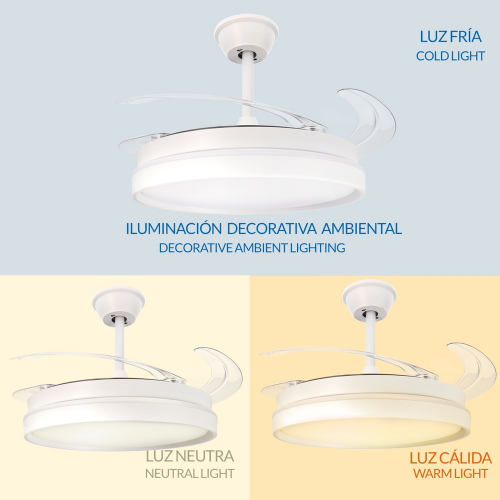 Lampadario Ventilatore da soffitto White Afar 40W illuminazione Led CCT regolabile con telecomando M LEDME - Foto 5