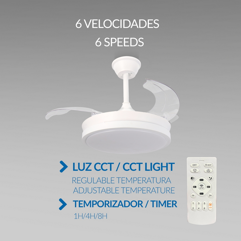 Lampadario Ventilatore da soffitto White Thor 24W illuminazione Led CCT regolabile con telecomando M LEDME - Foto 3