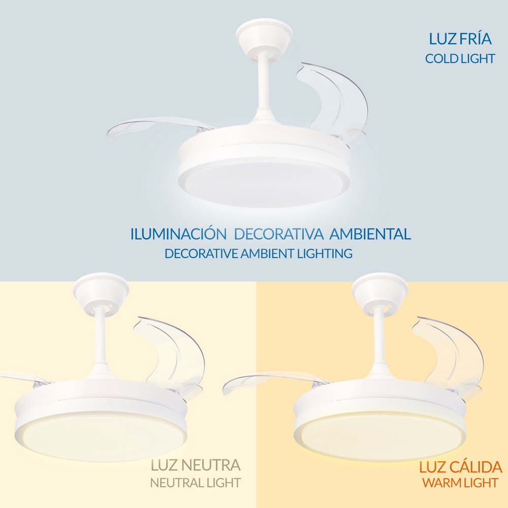 Lampadario Ventilatore da soffitto White Thor 24W illuminazione Led CCT regolabile con telecomando M LEDME - Foto 5