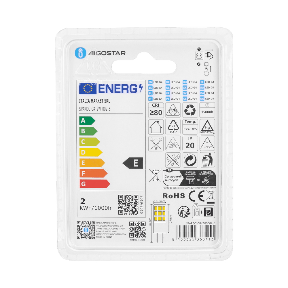 Lampadina Led G4 a Capsula 2W SMD trasparente Bianco freddo 6500K Aigostar - Foto 3