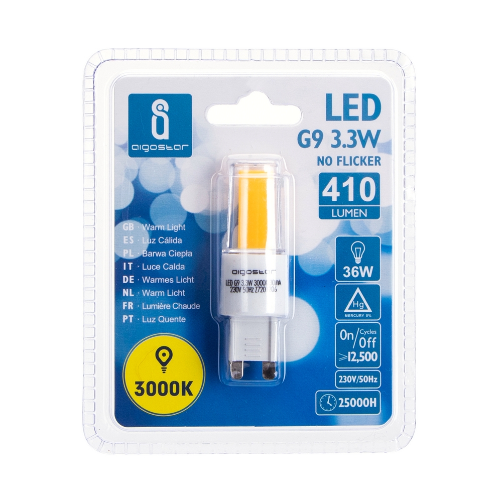 Lampadina Led G9 a Capsula 3,3W COB in vetro trasparente Bianco caldo 3000K Aigostar - Foto 2