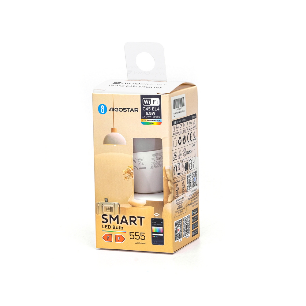 Lampadina Led Smart G45 E14 6,5W WiFi RGB CCT luce regolabile e dimmerabile Aigostar - Foto 5