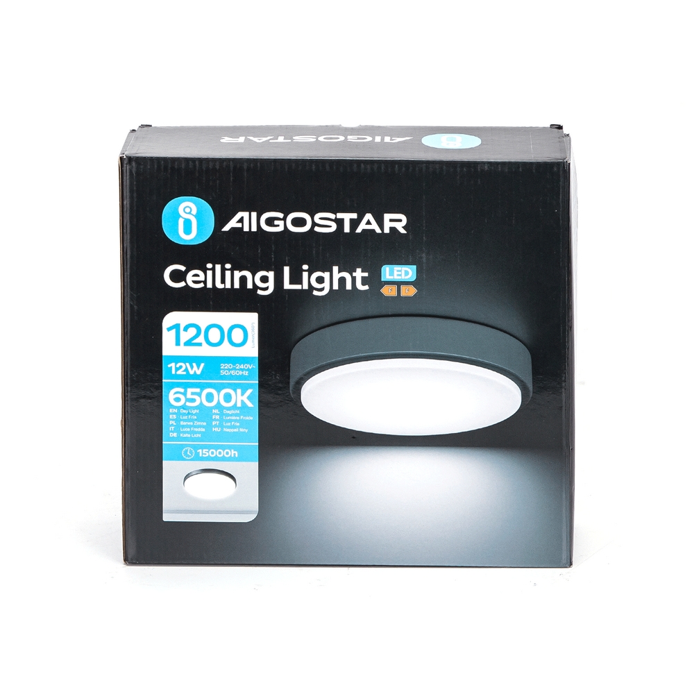 Plafoniera Led 12W Cornice nera rotonda Bianco freddo 6500K Aigostar - Foto 1