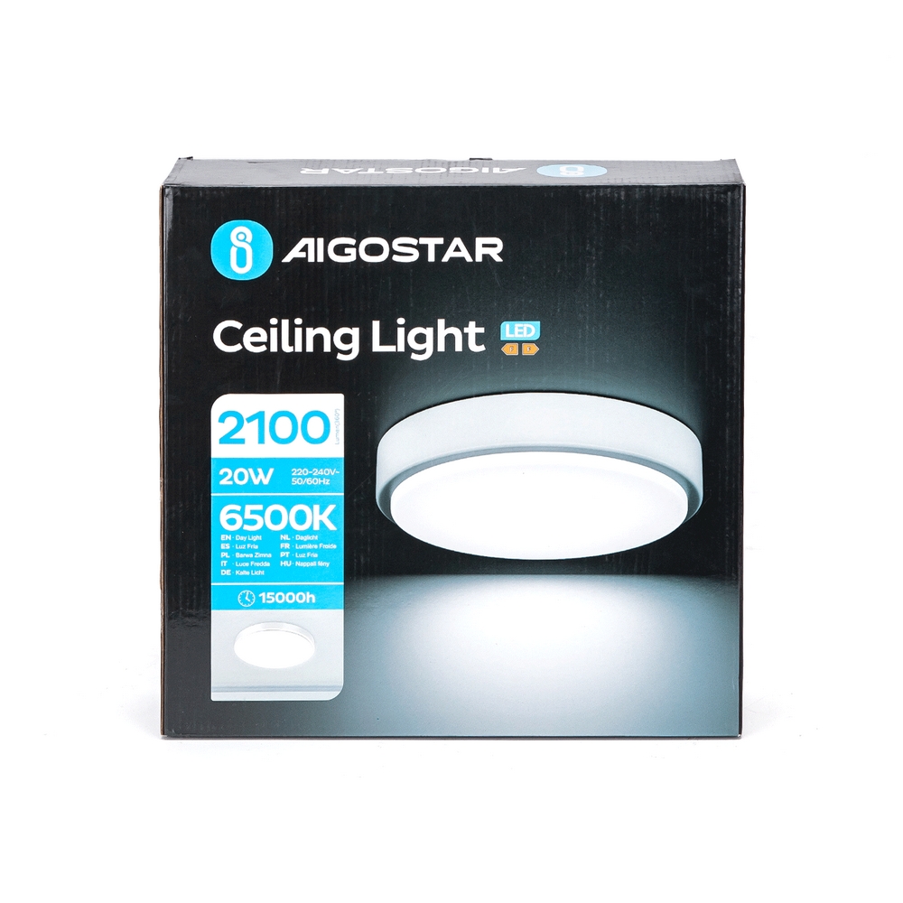 Plafoniera Led 20W Cornice bianca rotonda Bianco freddo 6500K Aigostar - Foto 1