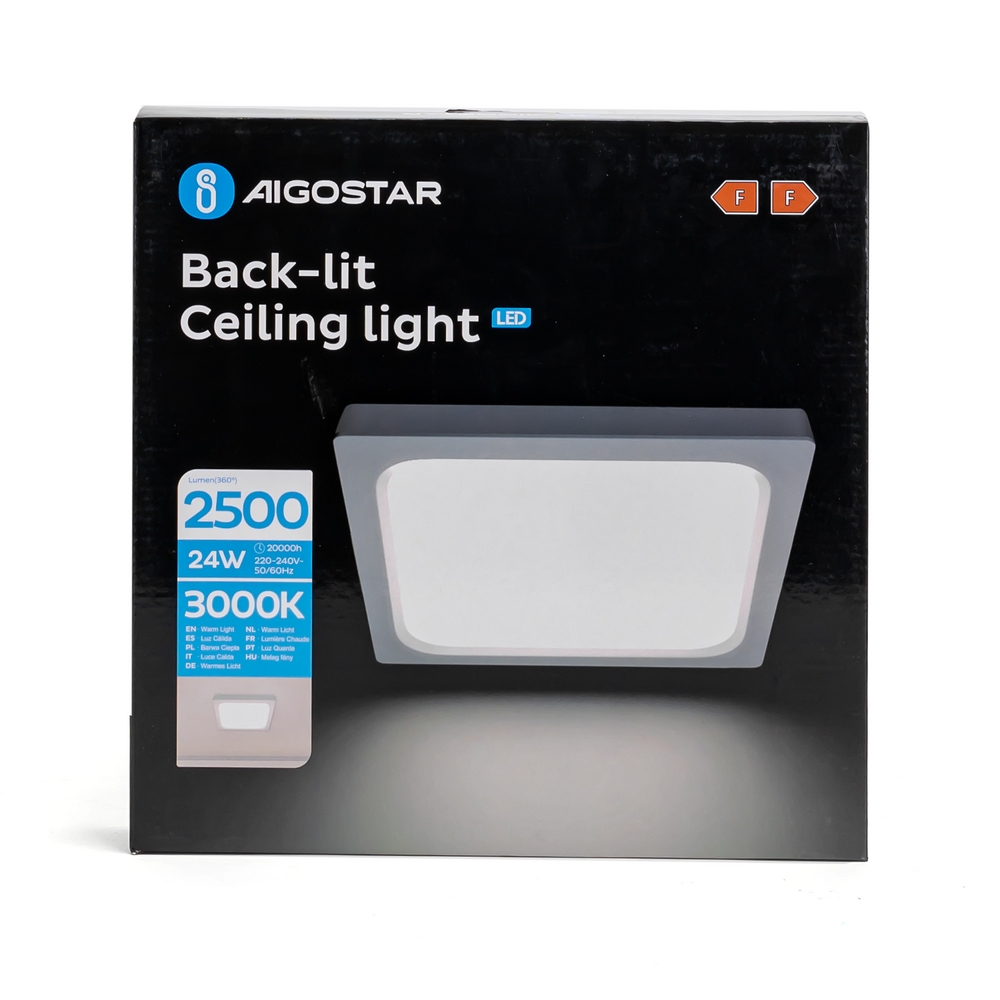 Plafoniera Led slim 24W Bianca Quadrata Bianco caldo 3000K Aigostar - Foto 2