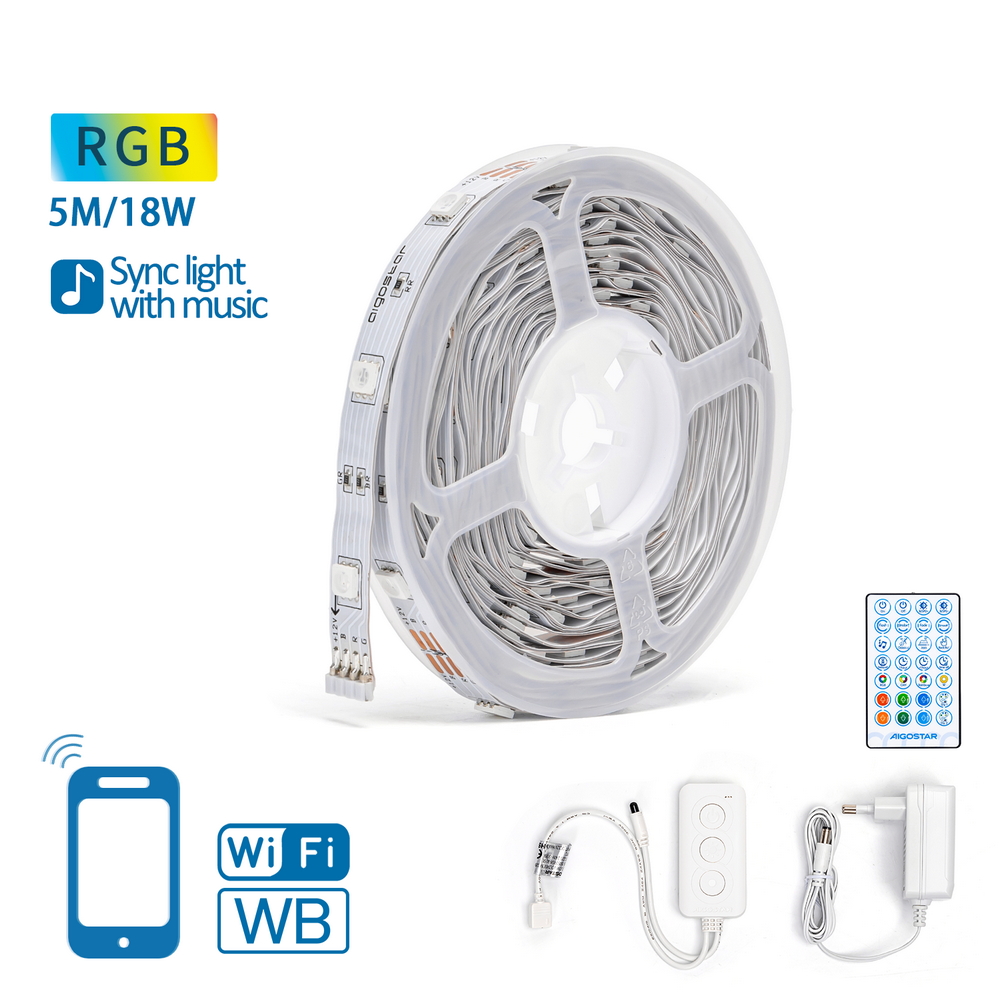Striscia Led Smart 12V 18W 5 metri WiFi RGB luce regolabile e dimmerabile con telecomando Aigostar - Foto 2