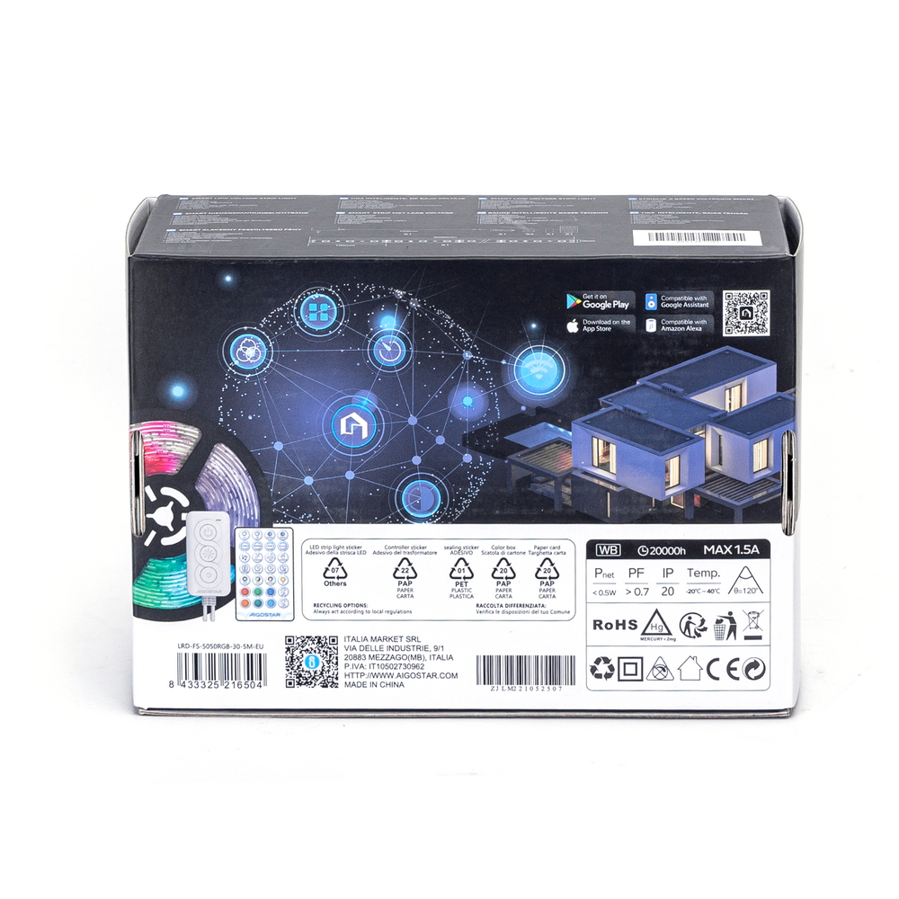 Striscia Led Smart 12V 18W 5 metri WiFi RGB luce regolabile e dimmerabile con telecomando Aigostar - Foto 7