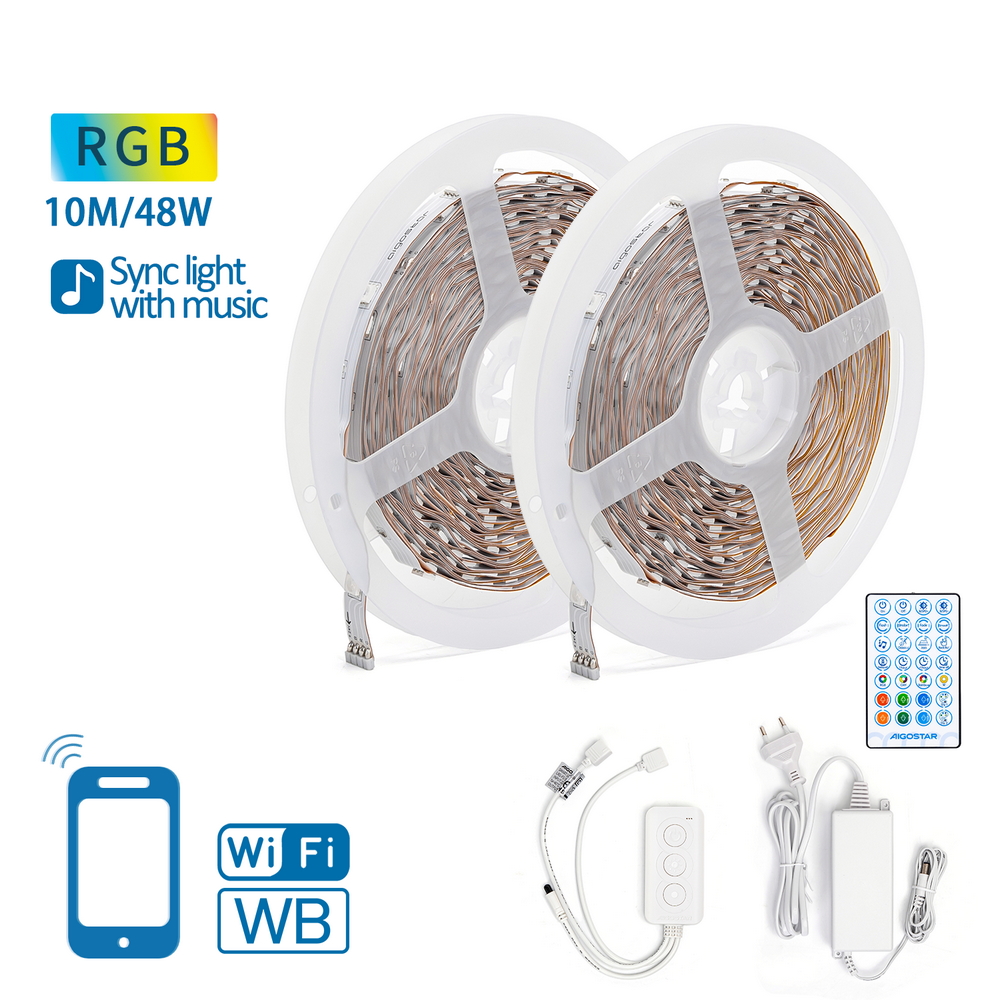 Striscia Led Smart 24V 48W 2×10 metri WiFi RGB luce regolabile e dimmerabile con telecomando Aigostar - Foto 2