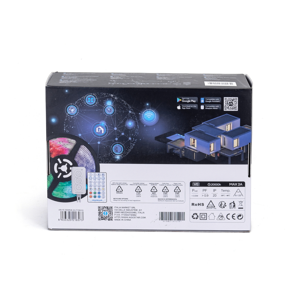 Striscia Led Smart 24V 48W 2×10 metri WiFi RGB luce regolabile e dimmerabile con telecomando Aigostar - Foto 7