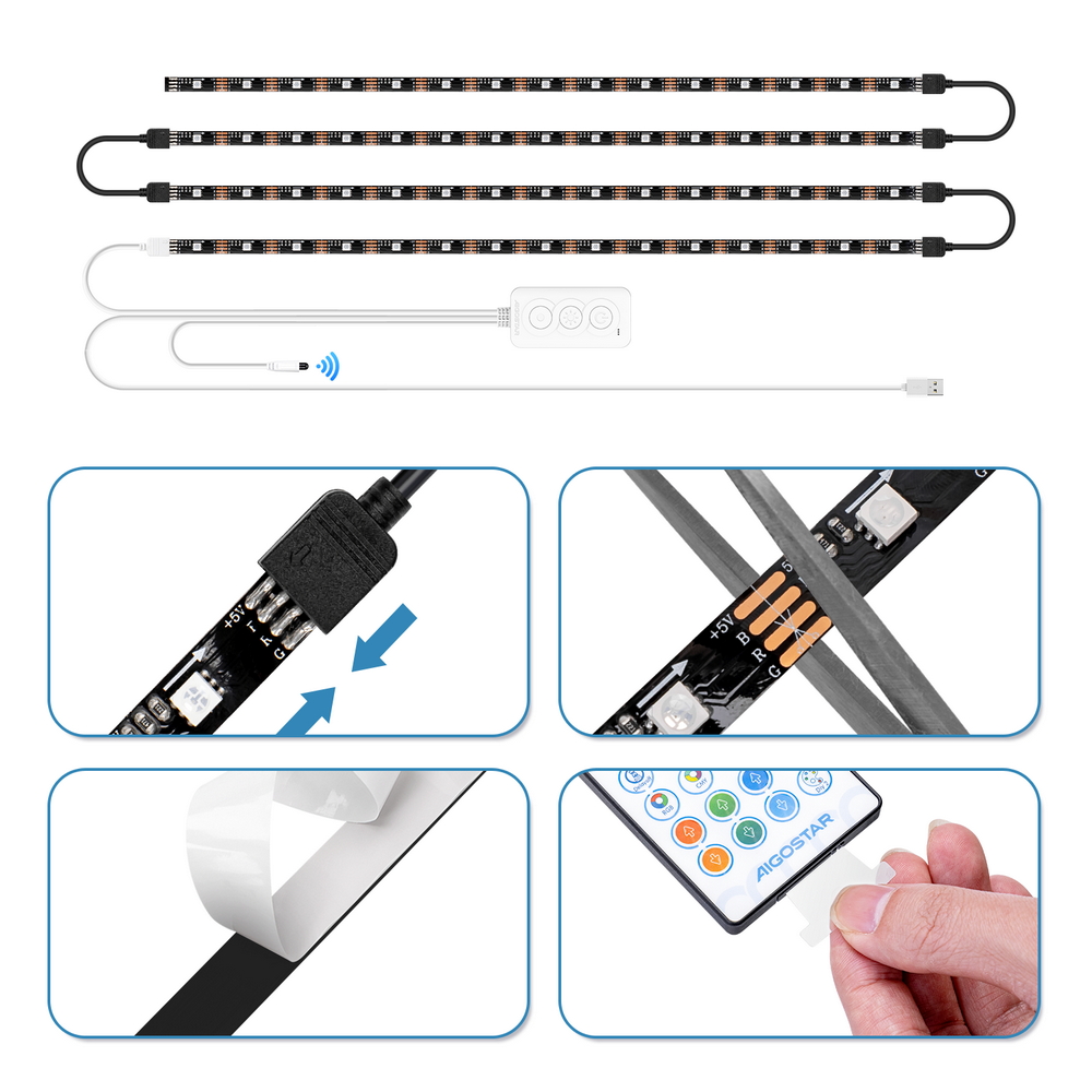 Striscia Led Smart 5V 36W 4×0,5 metri WiFi RGB luce regolabile e dimmerabile con telecomando Aigostar - Foto 2