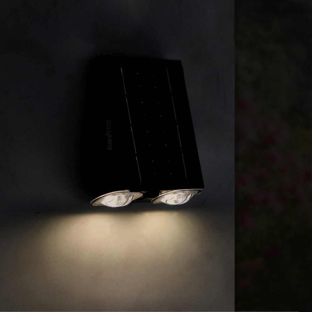 Applique Led da parete Eyes 1,3W Nero con pannello solare IP44 Bianco neutro 4000K con sensore crepuscolare e di movimento iSG Lighting - Foto 3