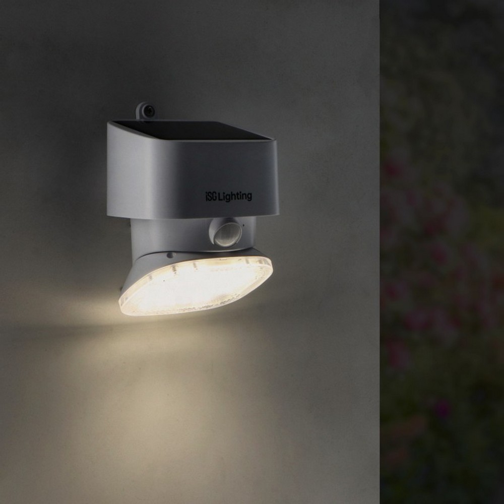 Applique Led da parete Flat 1W Bianco con pannello solare IP44 Bianco neutro 4000K con sensore crepuscolare e di movimento iSG Lighting - Foto 3