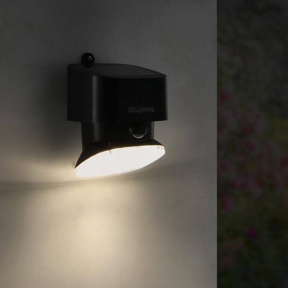 Applique Led da parete Flat 1W Nero con pannello solare IP44 Bianco neutro 4000K con sensore crepuscolare e di movimento iSG Lighting - Foto 3