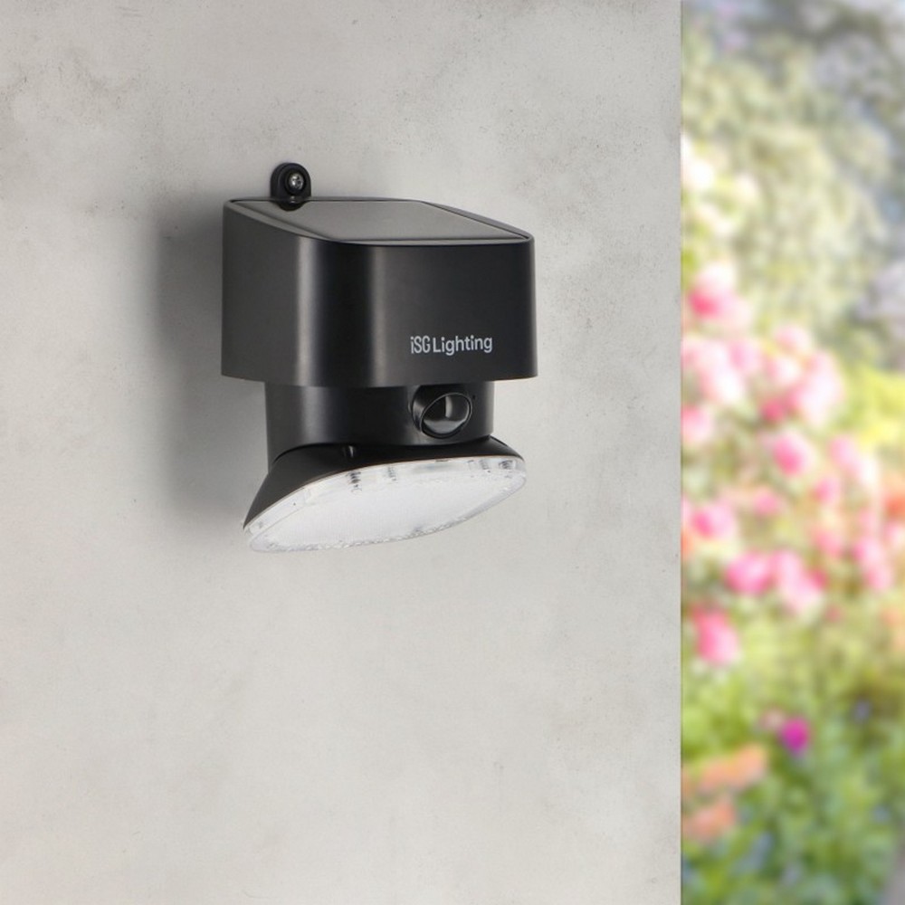 Foto principale Applique Led da parete Flat 1W Nero con pannello solare IP44 Bianco neutro 4000K con sensore crepuscolare e di movimento iSG Lighting