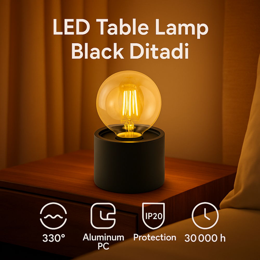 Lampada da tavolo Led Ditadi 1W Nera a batteria Bianco caldo 2500K M mimotec - Foto 3