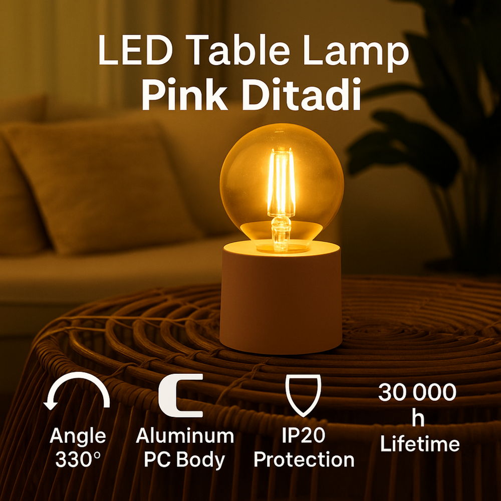 Lampada da tavolo Led Ditadi 1W Rosa a batteria Bianco caldo 2500K M mimotec - Foto 3
