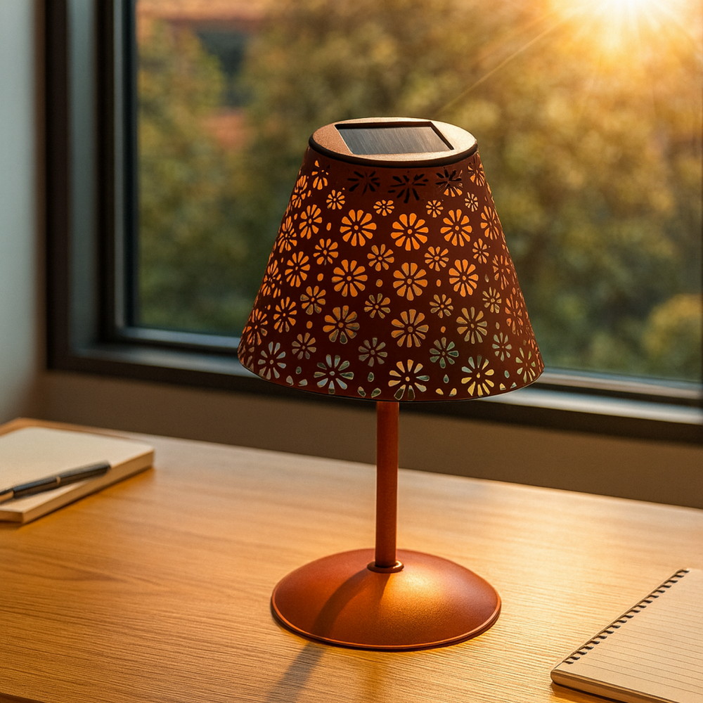 Lampada da tavolo Led Hearth 1W Arancione portatile ricaricabile energia solare Bianco caldo 2500K M mimotec - Foto 1