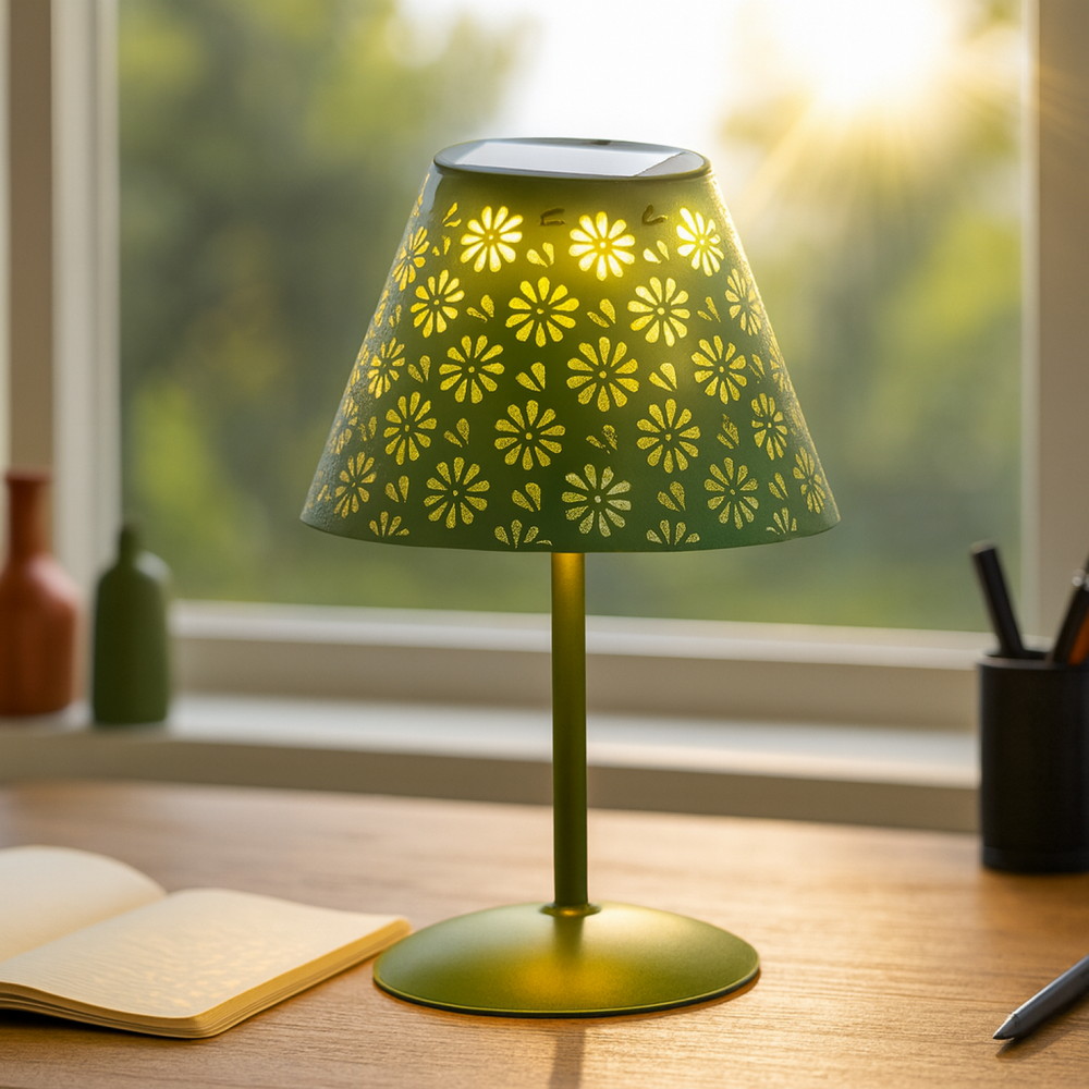 Lampada da tavolo Led Hearth 1W Verde portatile ricaricabile energia solare Bianco caldo 2500K M mimotec - Foto 1