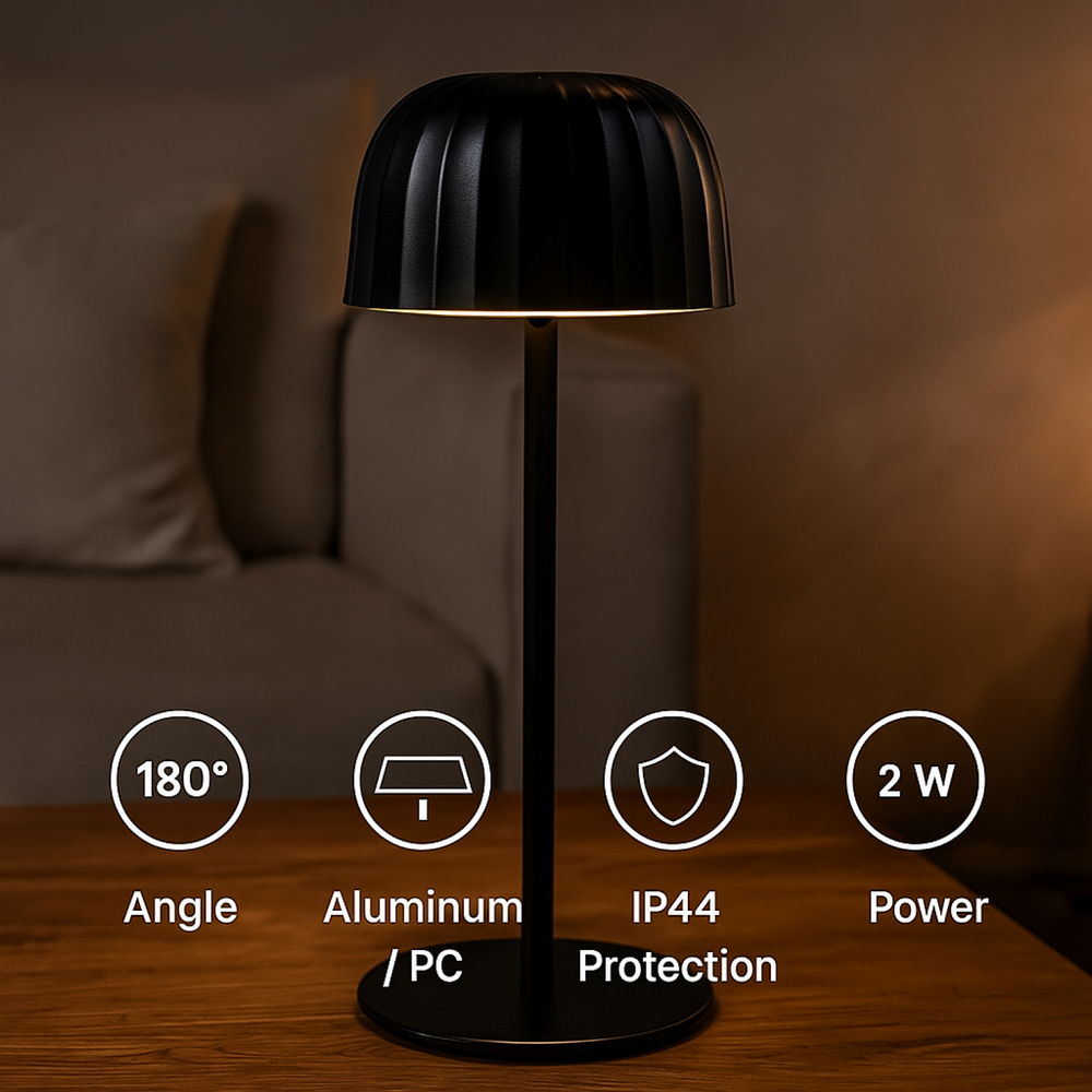 Lampada da tavolo Led Touch Gonza 2W Nera portatile ricaricabile energia solare Bianco caldo 3000K M mimotec - Foto 3