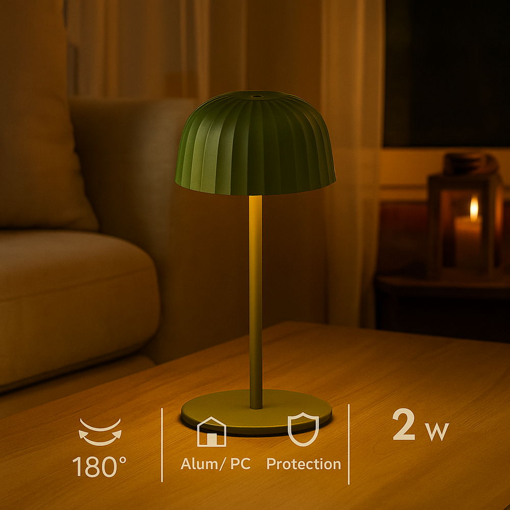 Lampada da tavolo Led Touch Gonza 2W Verde portatile ricaricabile energia solare Bianco caldo 3000K M mimotec - Foto 3