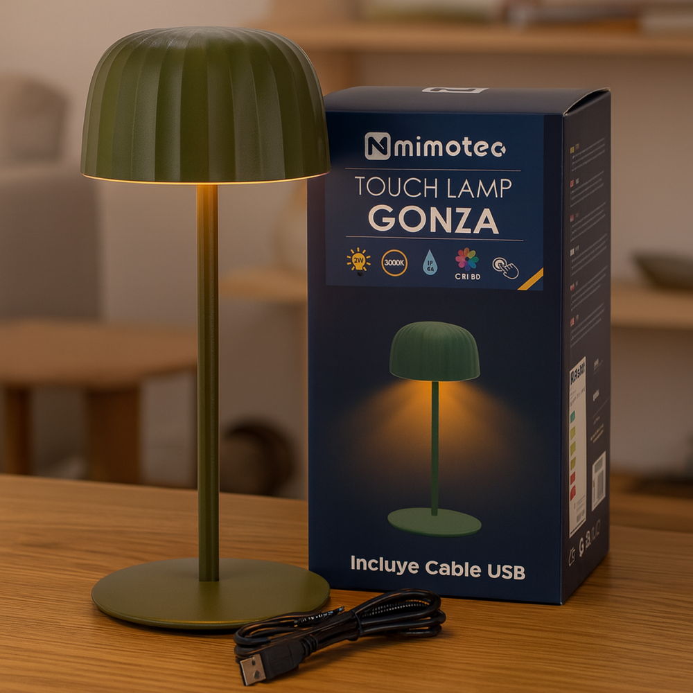 Lampada da tavolo Led Touch Gonza 2W Verde portatile ricaricabile energia solare Bianco caldo 3000K M mimotec - Foto 6