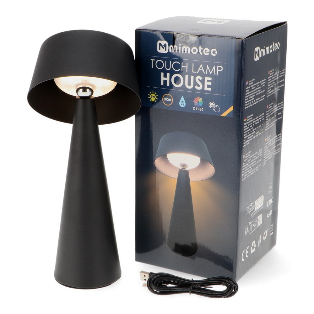 Lampada da tavolo Led Touch House 3W Nera portatile ricaricabile energia solare Bianco caldo 3000K M mimotec - Foto 4