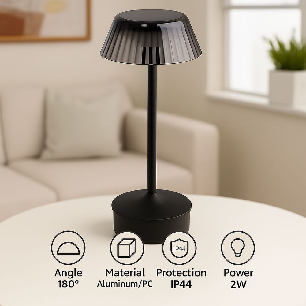 Lampada da tavolo Led touch Irina 2W Nera CCT temperatura colore regolabile portatile a batteria ricaricabile USB M mimotec - Foto 3