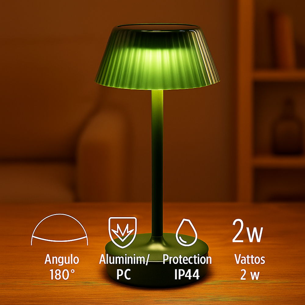 Lampada da tavolo Led touch Irina 2W Verde CCT temperatura colore regolabile portatile a batteria ricaricabile USB M mimotec - Foto 3