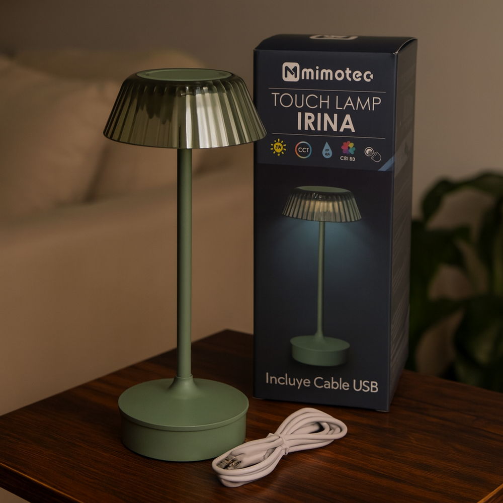 Lampada da tavolo Led touch Irina 2W Verde CCT temperatura colore regolabile portatile a batteria ricaricabile USB M mimotec - Foto 6