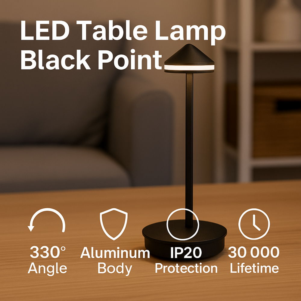 Lampada da tavolo Led touch Point 1W Nera CCT temperatura colore regolabile portatile a batteria ricaricabile USB M mimotec - Foto 3