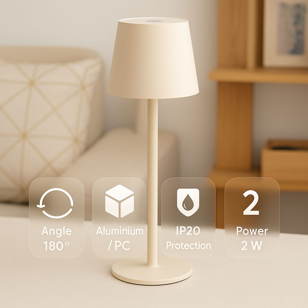 Lampada da tavolo Led touch Serena 2W Beige CCT temperatura colore regolabile portatile a batteria ricaricabile USB M mimotec - Foto 3
