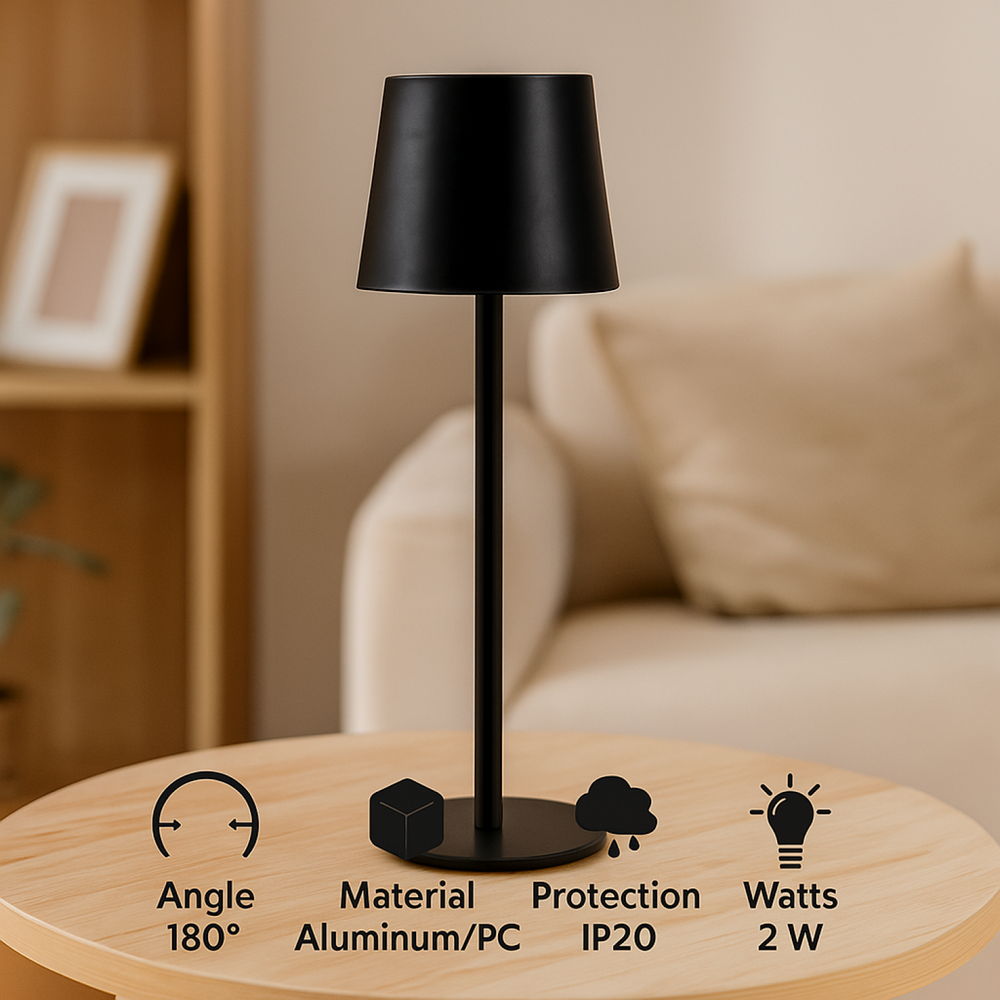 Lampada da tavolo Led touch Serena 2W Nera CCT temperatura colore regolabile portatile a batteria ricaricabile USB M mimotec - Foto 3