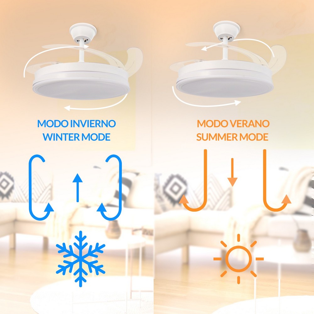 Lampadario Ventilatore da soffitto Olga 36W Bianco illuminazione Led CCT regolabile con telecomando M mimotec - Foto 3