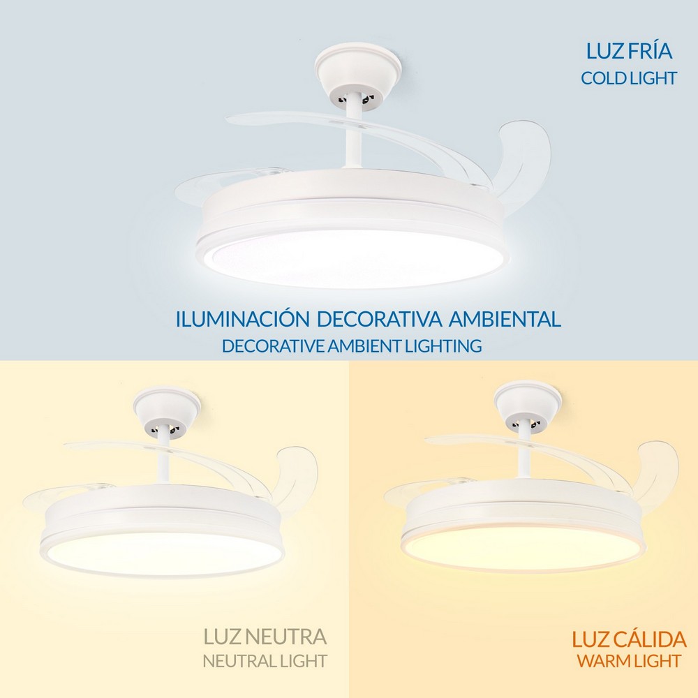 Lampadario Ventilatore da soffitto Olga 36W Bianco illuminazione Led CCT regolabile con telecomando M mimotec - Foto 4
