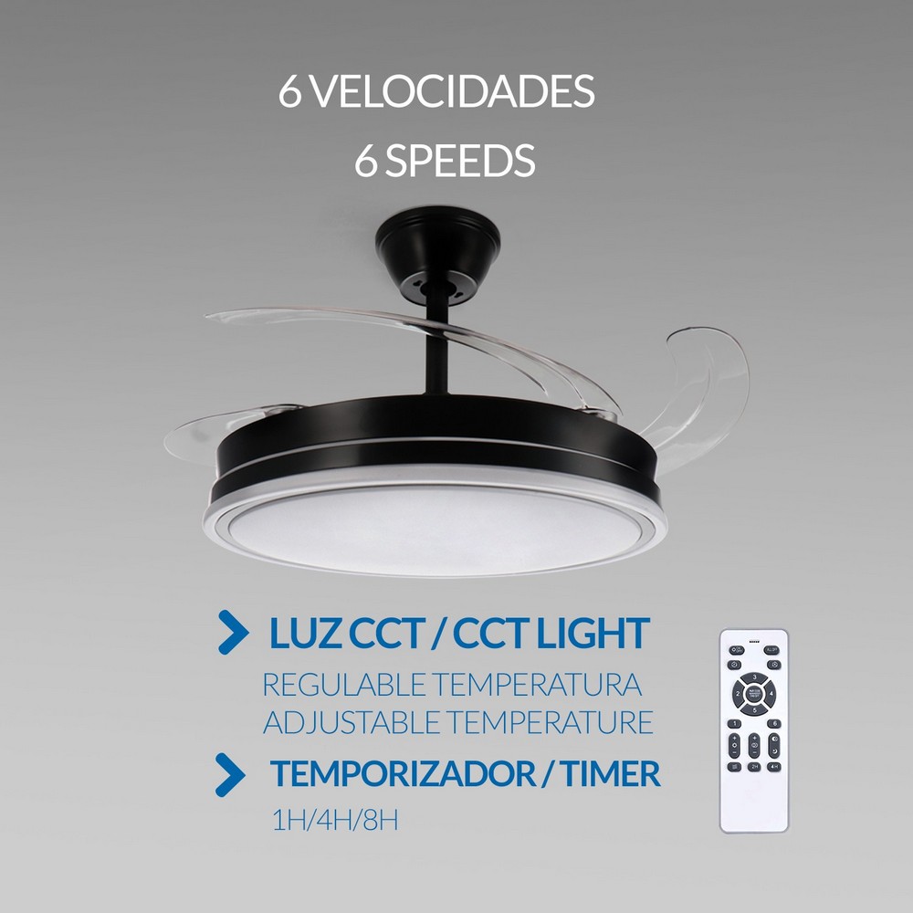 Lampadario Ventilatore da soffitto Olga 36W Nero illuminazione Led CCT regolabile con telecomando M mimotec - Foto 2