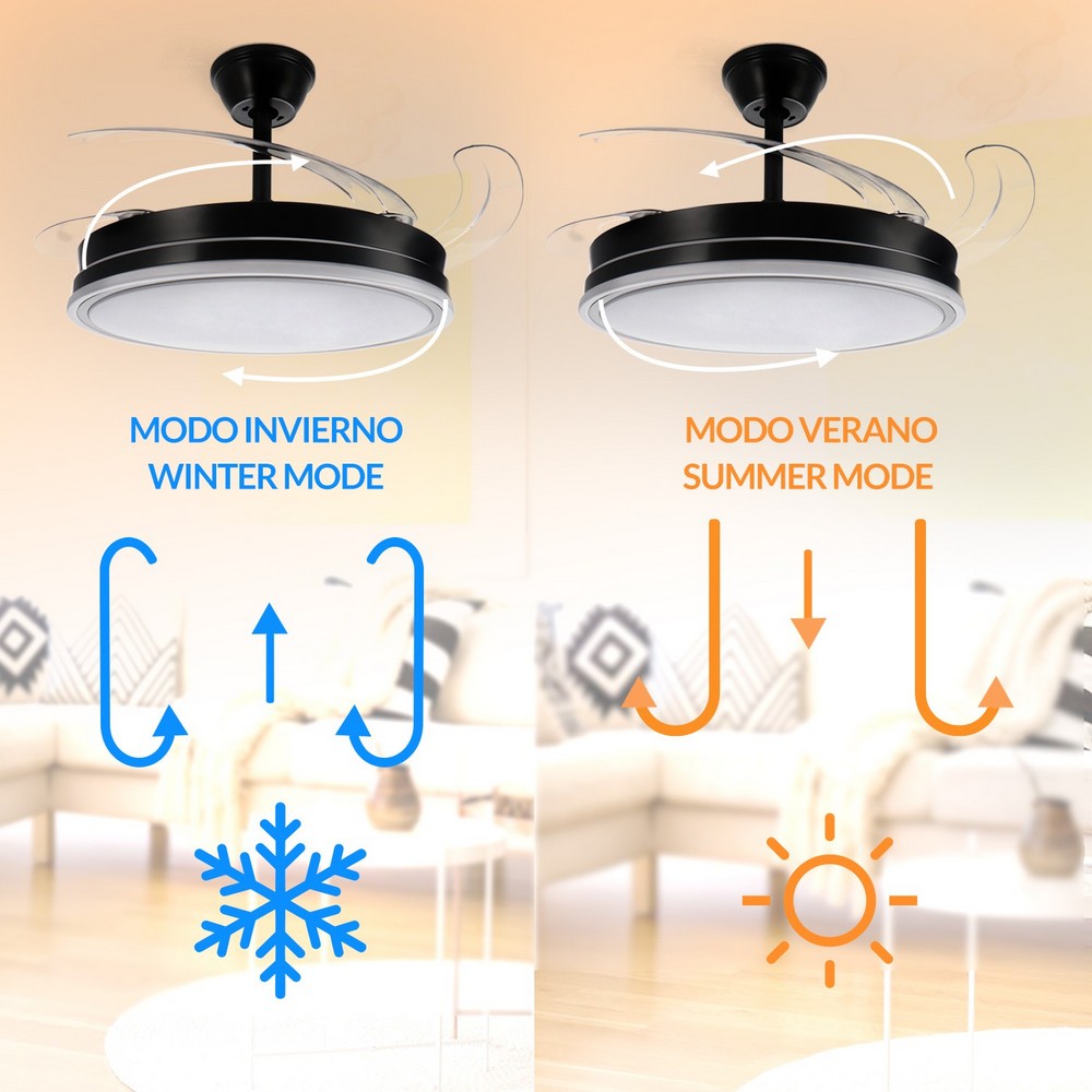 Lampadario Ventilatore da soffitto Olga 36W Nero illuminazione Led CCT regolabile con telecomando M mimotec - Foto 3