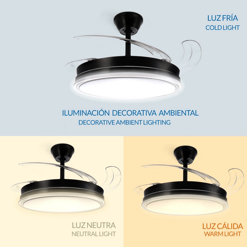 Lampadario Ventilatore da soffitto Olga 36W Nero illuminazione Led CCT regolabile con telecomando M mimotec - Foto 4