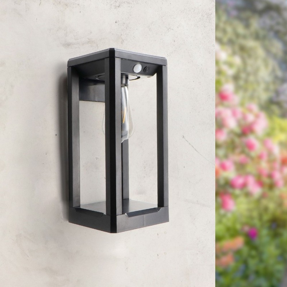 Foto principale Lanterna Led da parete Delhi 2,5W Nero con pannello solare IP54 Bianco caldo 2700K con sensore crepuscolare e di movimento iSG Lighting