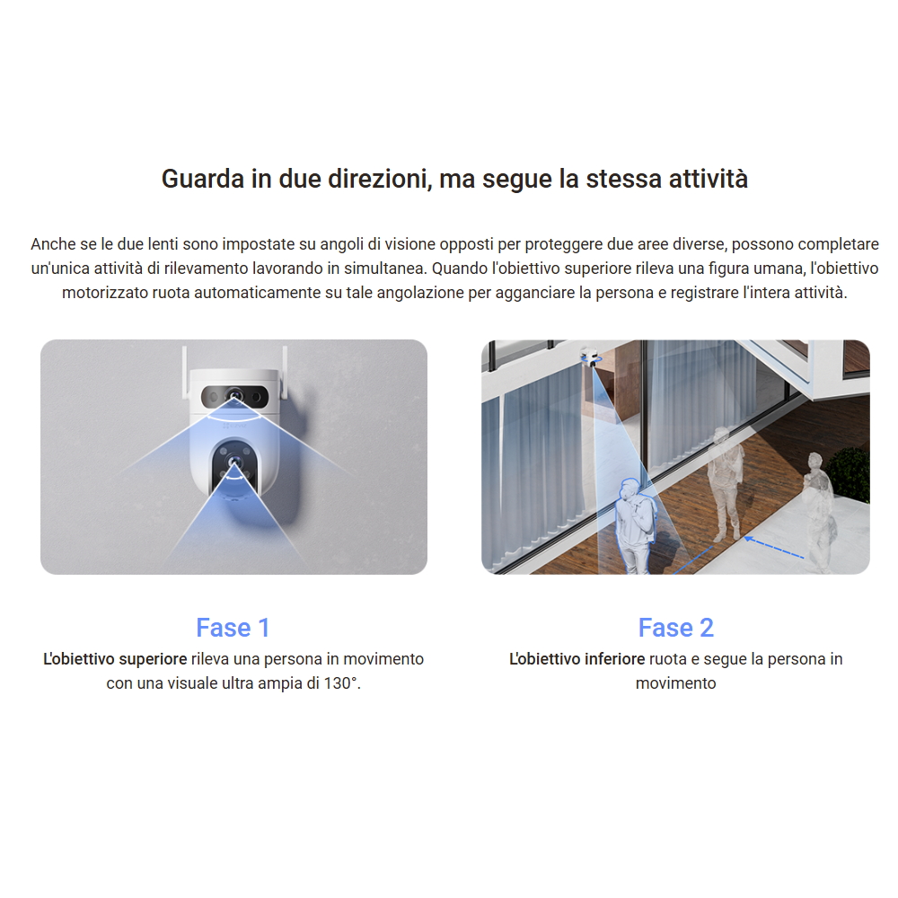 Telecamera di sorveglianza EZVIZ H9C WiFi Dual 2K 1440p doppo obiettivo motorizzata visione notturna segnalazione luminosa per esterno - Foto 6