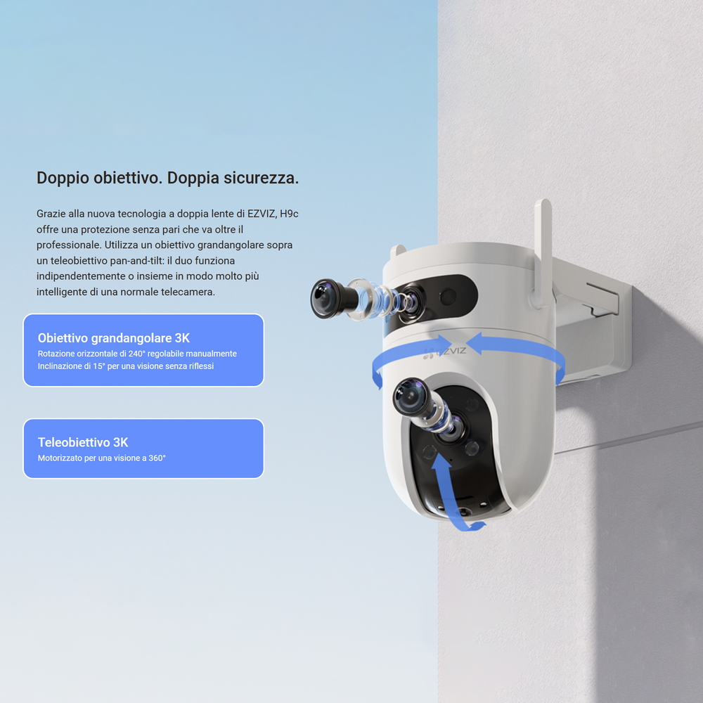 Telecamera di sorveglianza EZVIZ H9C WiFi Dual 3K 1620p doppo obiettivo motorizzata visione notturna segnalazione luminosa per esterno - Foto 3