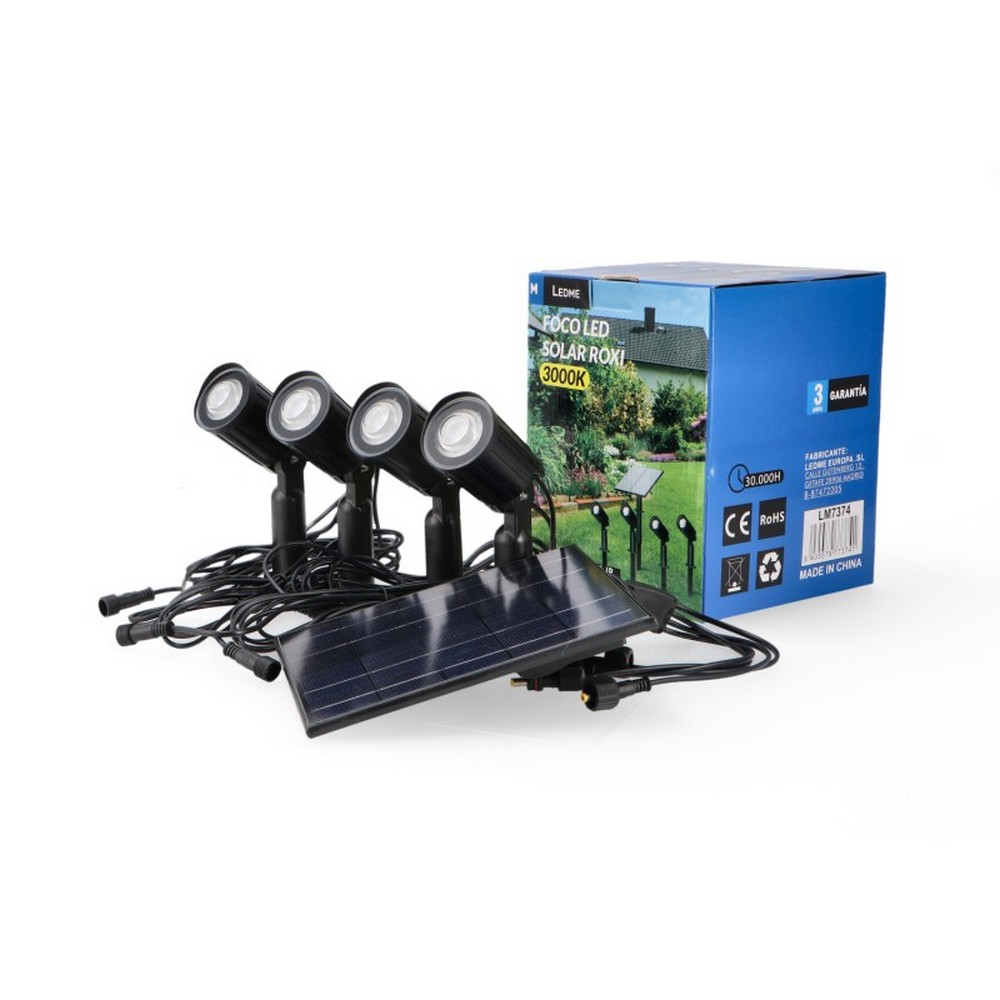 4 Faretti Led con picchetto 5W Nero con pannello solare IP65 Bianco caldo 3000K con sensore crepuscolare Roxi M LEDME - Foto 2