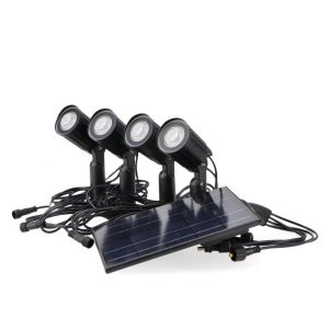 Foto principale 4 Faretti Led con picchetto 5W Nero con pannello solare IP65 Bianco caldo 3000K con sensore crepuscolare Roxi M LEDME
