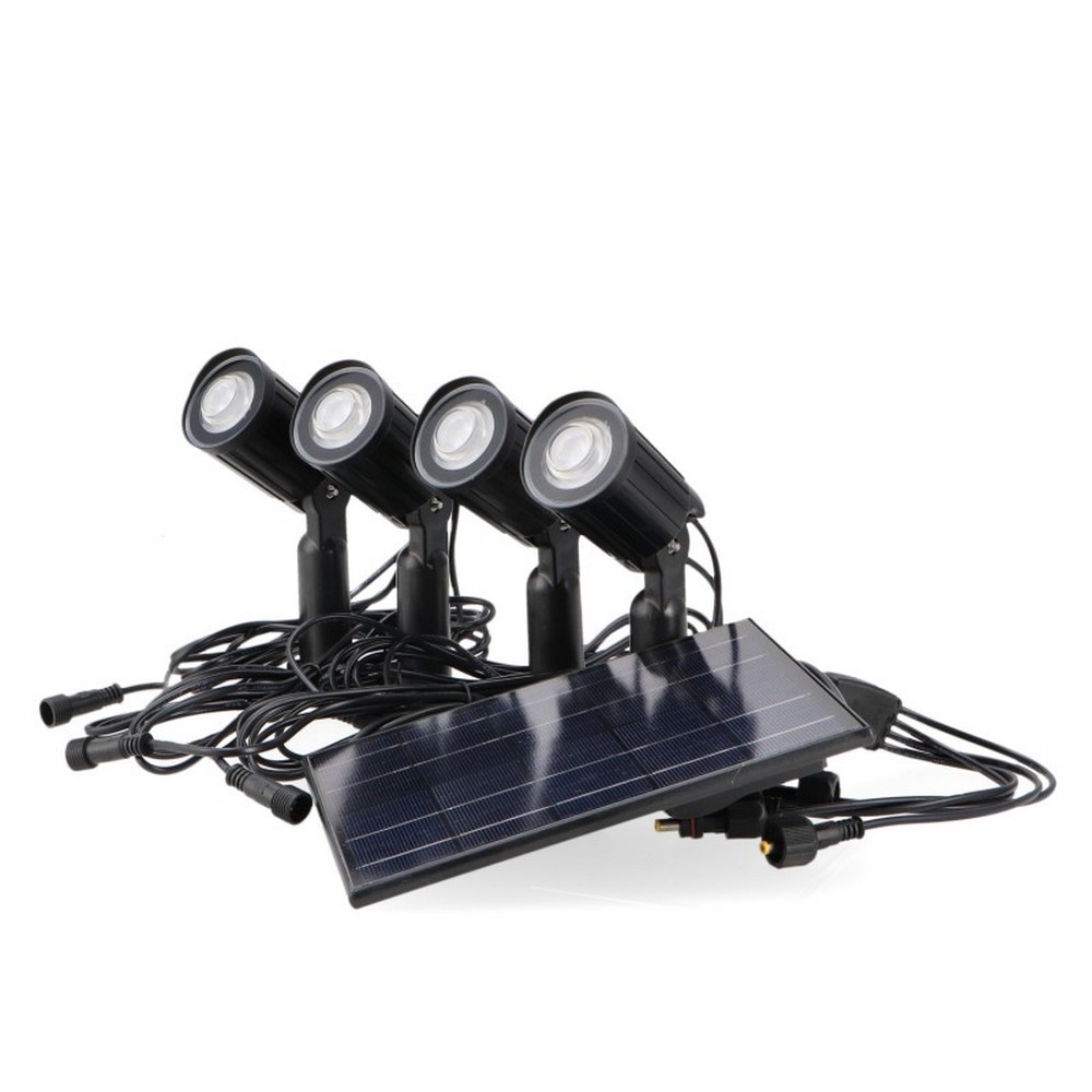 Foto principale 4 Faretti Led con picchetto 5W Nero con pannello solare IP65 Bianco caldo 3000K con sensore crepuscolare Roxi M LEDME
