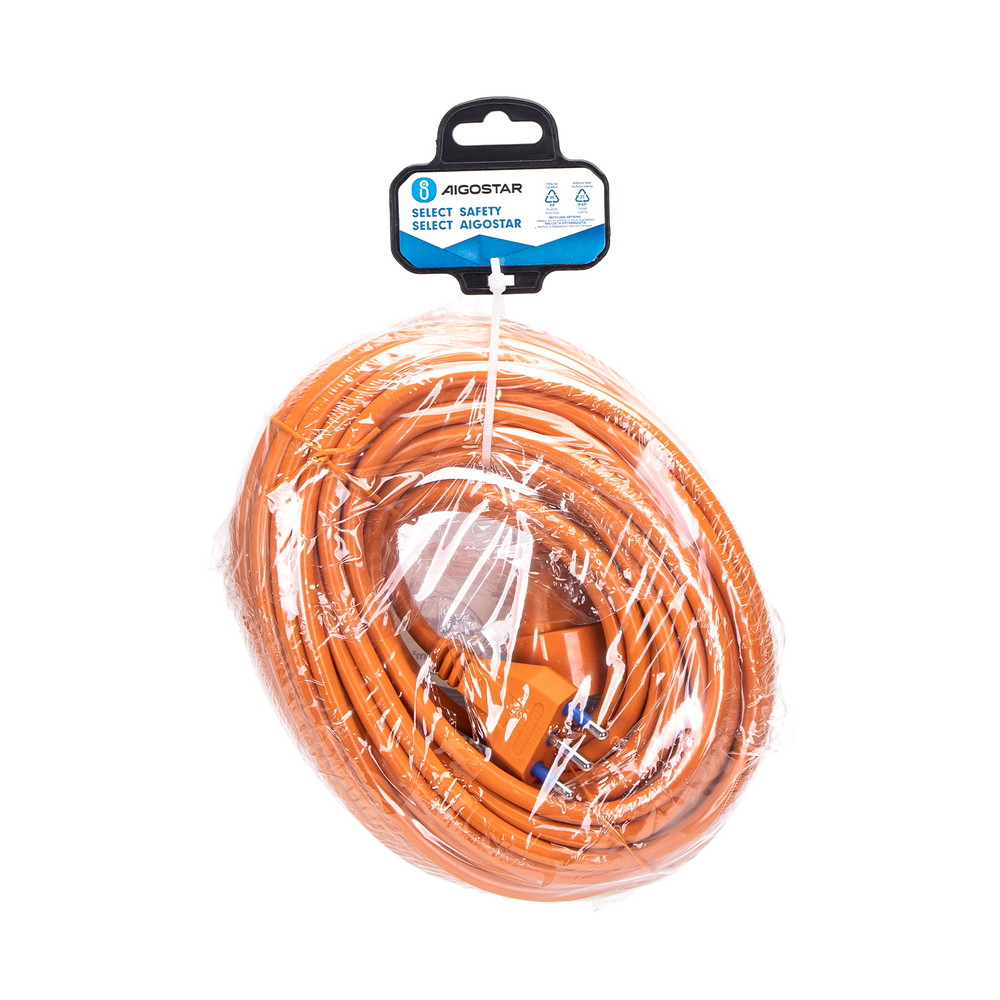 Cavo prolunga elettrico da 20m – Spina 16A 2P+T e Presa Schuko+Bipasso 16A 2P+T Arancione Aigostar - Foto 5