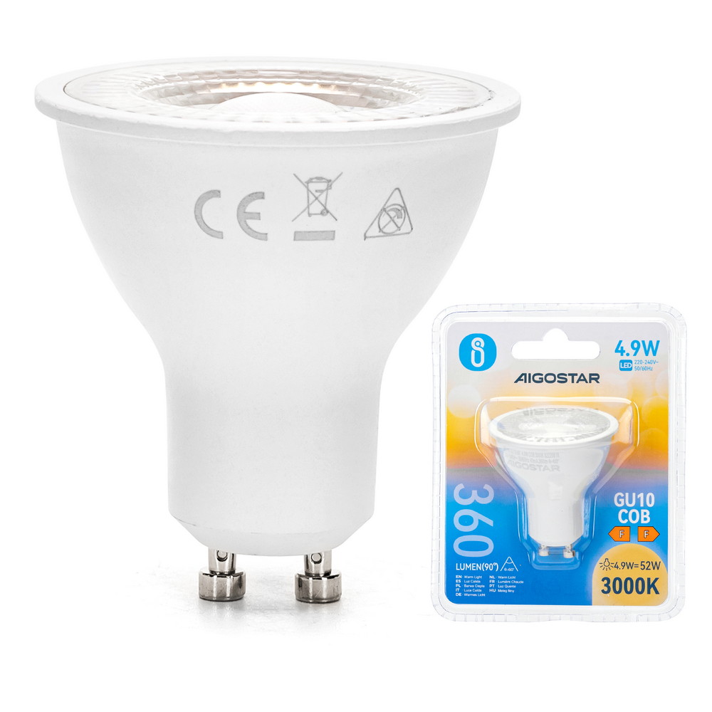 Faretto Led GU10 4,9W COB Apertura 63 gradi Bianco caldo 3000K Aigostar - Foto 2
