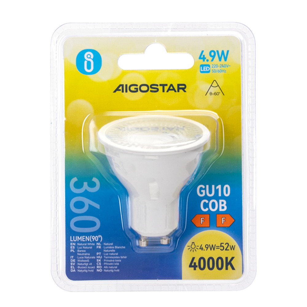 Faretto Led GU10 4,9W COB Apertura 63 gradi Bianco neutro 4000K Aigostar - Foto 3