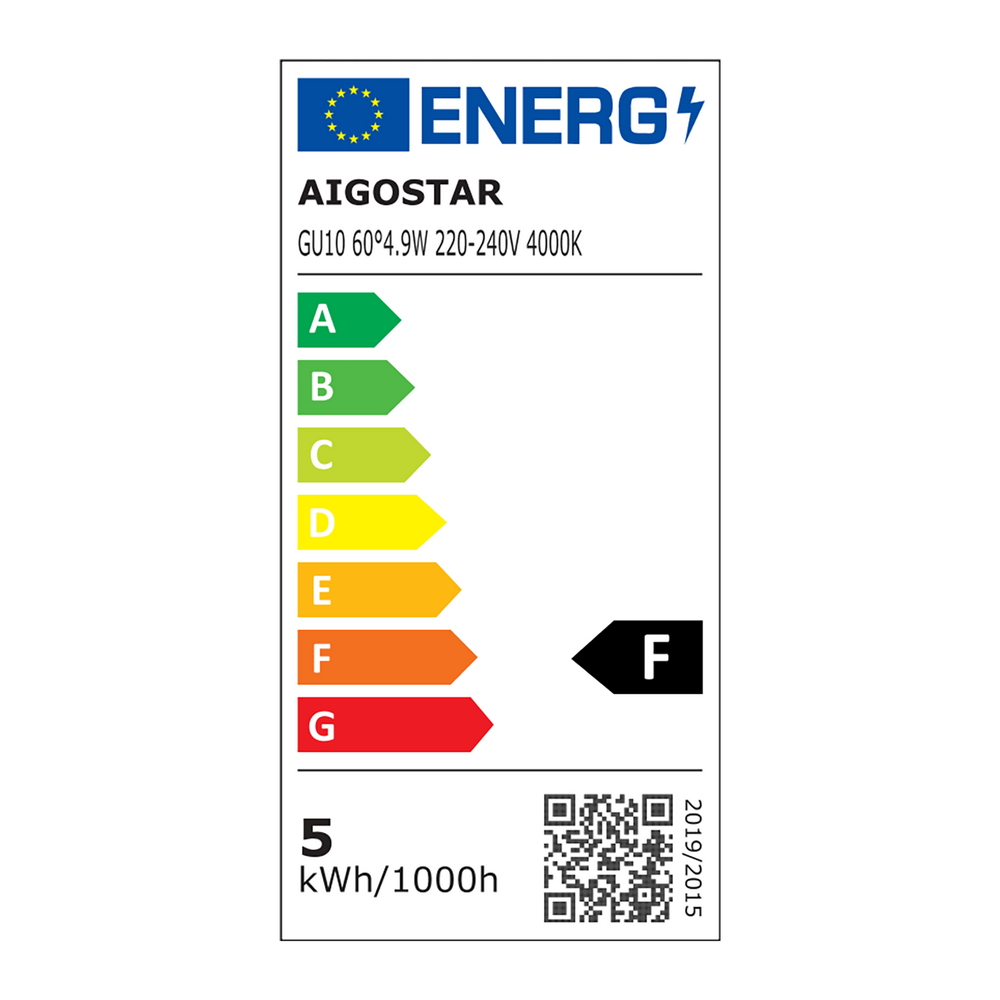 Faretto Led GU10 4,9W COB Apertura 63 gradi Bianco neutro 4000K Aigostar - Foto 5