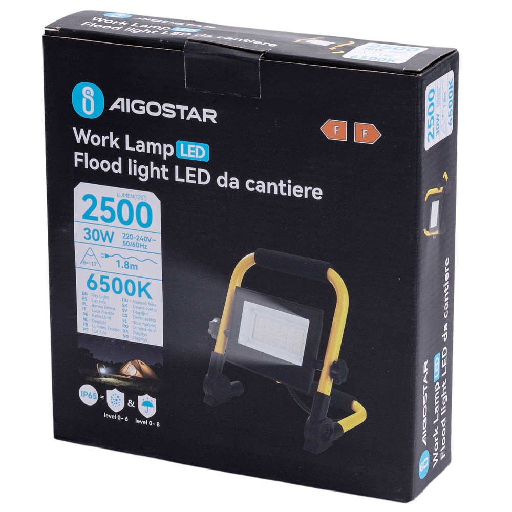 Faro Led da lavoro portatile 30W Nero e giallo IP65 Bianco freddo 6500K Aigostar - Foto 6